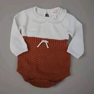 Cat & Jack Bodysuit Baby Girls 3-6 Months White Burnt OrangeLong Sleeve Collared